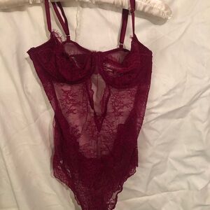 Victoria Secret Elegant Lace Bodysuit in Deep Red